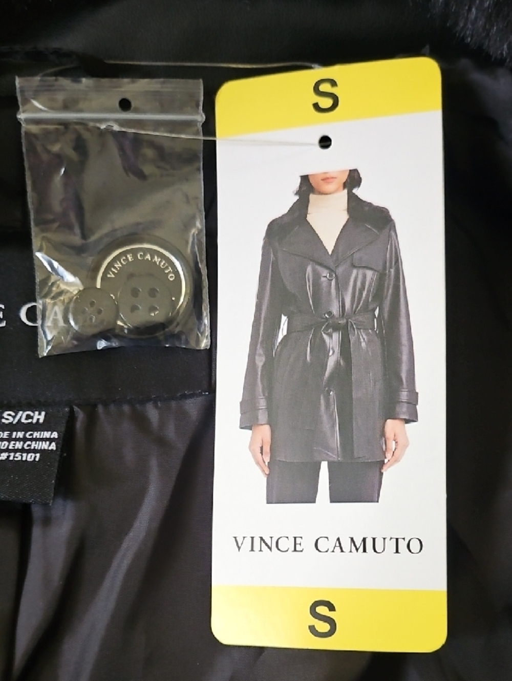 Vince Camuto- Black - Faux Leather Trench Coat - Size Small - Picture 9 of 12